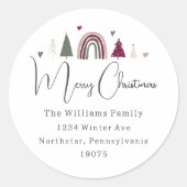 レインボー&ハートメリークリスマス封筒用シール ラウンドシール (正面)