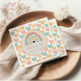 レインボー&ハート1st誕生日パーティー スタンダードカクテルナプキン