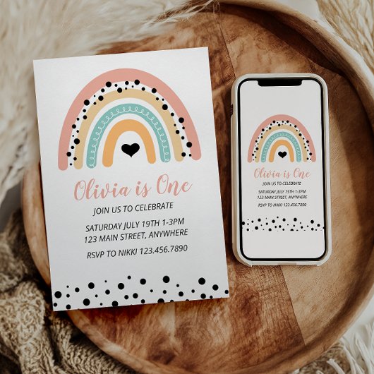 レインボー&ハート1st誕生日パーティー 招待状