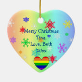 レインボー·ハート·フォト·スノーフレーク·クリスマスLGBTQ セラミックオーナメント (裏面)