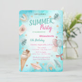 レインボー、パームリーフ、バルーン誕生日パーティー 招待状 (スタンド正面)