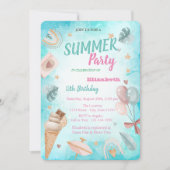 レインボー、パームリーフ、バルーン誕生日パーティー 招待状 (正面)