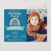 レインボー　ファーストキッズ　マイルストーンバースデーパーティー招待状 ポストカード (正面)