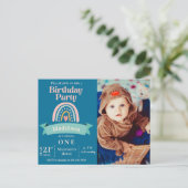 レインボー　ファーストキッズ　マイルストーンバースデーパーティー招待状 ポストカード (スタンド正面)