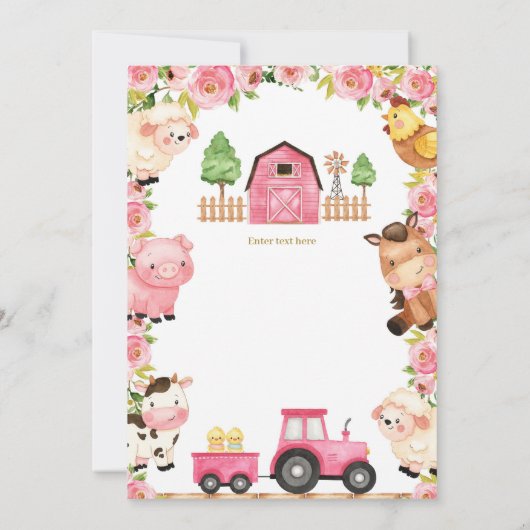 レインボー&ファーム誕生日ガールファームアニマルズ 招待状 (裏面)