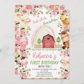 レインボー&ファーム誕生日ガールファームアニマルズ 招待状 (正面/裏面)