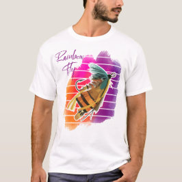レインボー フライ フィッシング ルアー レトロ サンセット Tシャツ