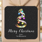 レインボー&ブラックオーナメントメリークリスマス スクエアシール