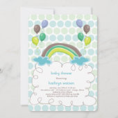 レインボー&ブルーバルーン男の赤ちゃんシャワー招待状 招待状 (正面)