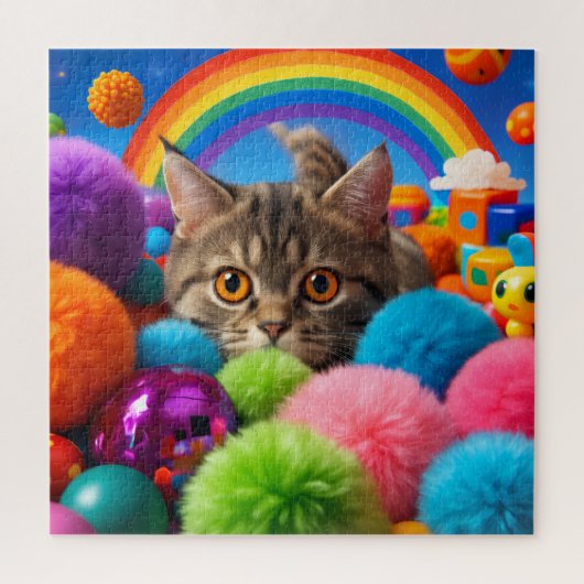 レインボー プレイタイム 子猫 かわいい 縞々猫 ジグソーパズル (縦)
