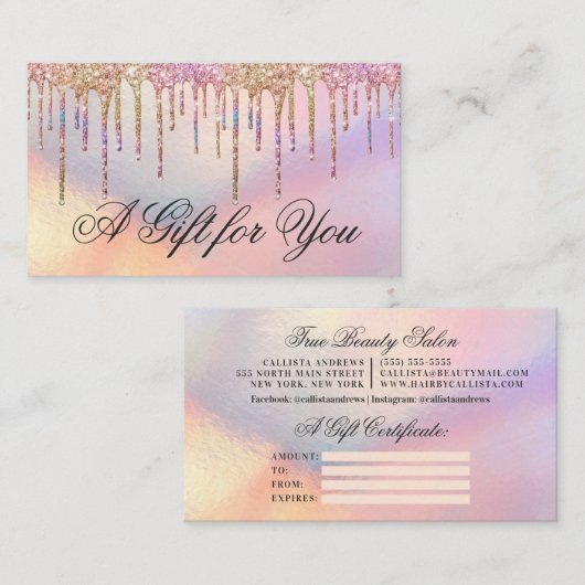レインボー・ホログラフィック・グリッター・ドリップス・ギフト券 名刺 (正面/裏面)