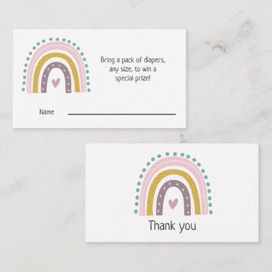 レインボー、ボホ、ピンクハート赤ちゃんシャワーおむつ エンクロージャーカード (正面/裏面)
