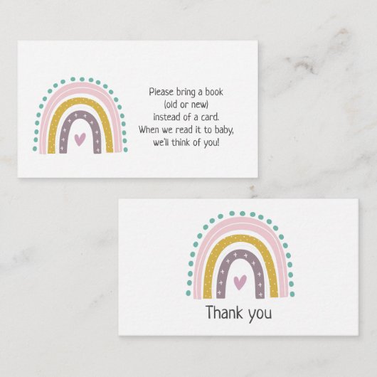 レインボー、ボホ、ピンクハート赤ちゃんシャワーブック エンクロージャーカード (正面/裏面)