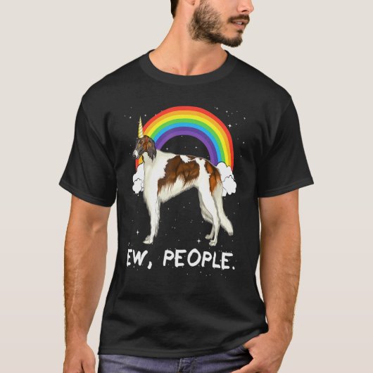 レインボー ボルゾイ ウニコーン 犬 Tシャツ (正面)