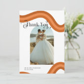 レインボー ボーホー アーチ フォト レトロ スクリプト 70年代 ウェディング サンキューカード (スタンド正面)