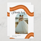 レインボー ボーホー アーチ フォト レトロ スクリプト 70年代 ウェディング サンキューカード (正面/裏面)