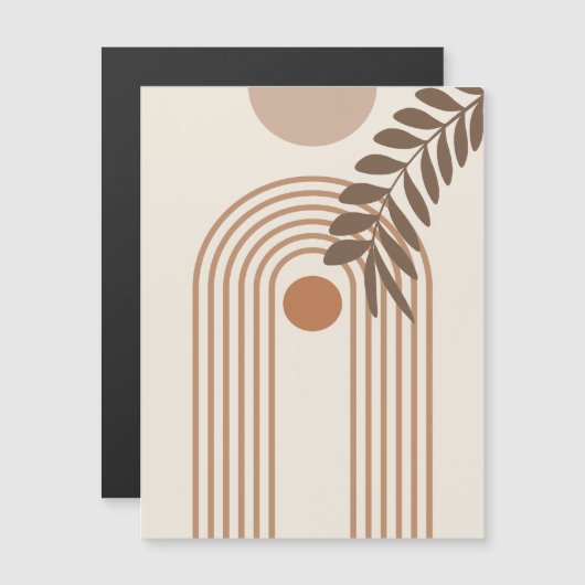 レインボー＋ヤシの葉＋太陽, ボホー抽象幾何学アート マグネット招待状 (正面/裏面)