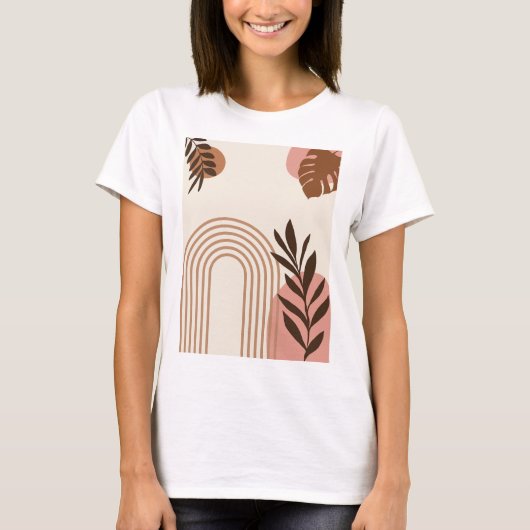 レインボー＋ヤシの葉＋太陽, ボホー抽象幾何学アート Tシャツ (正面)