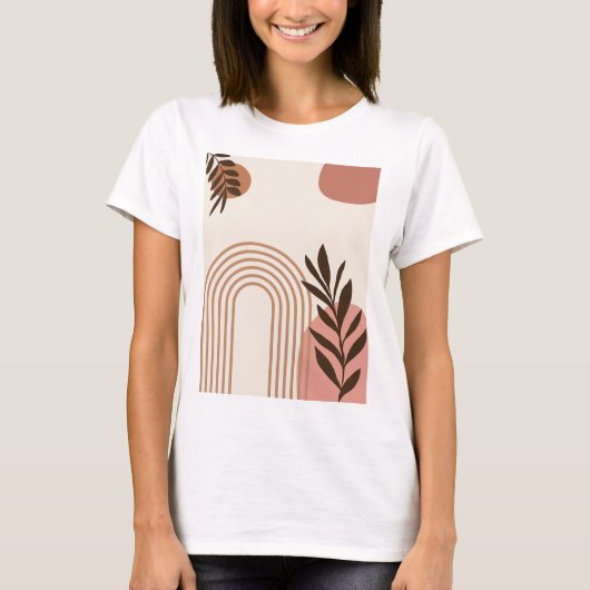 レインボー＋ヤシの葉＋太陽, ボホー抽象幾何学アート Tシャツ (正面)