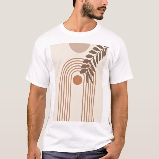 レインボー+ヤシの葉+太陽, ボホー抽象幾何学アート Tシャツ (正面)