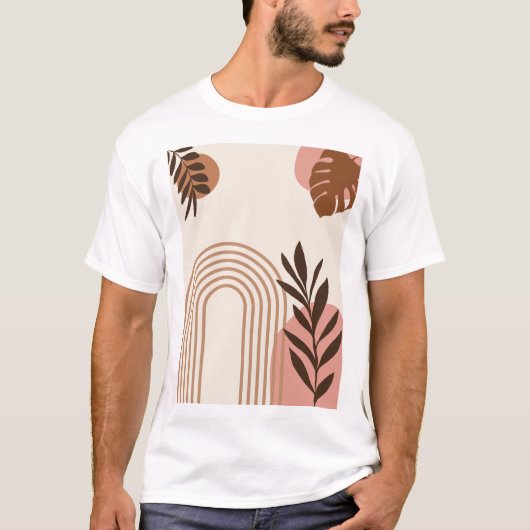 レインボー＋ヤシの葉＋太陽, ボホー抽象幾何学アート Tシャツ (正面)
