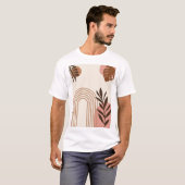レインボー＋ヤシの葉＋太陽, ボホー抽象幾何学アート Tシャツ (正面フル)