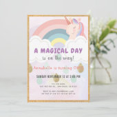 レインボー&ユニコーンマジカル金ゴールド誕生日 招待状 (スタンド正面)