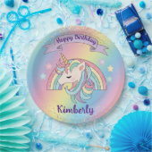 レインボー&ユニコーン金ゴールドグリッター誕生日 ペーパープレート (パーティー)