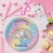 レインボー&ユニコーン金ゴールドグリッター誕生日 ペーパープレート (パーティー)
