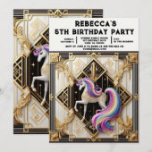 レインボー ユニコーン ガーリー 誕生日パーティー招待状 招待状 (正面/裏面)