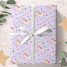 レインボー ユニコーン パープル オーダーメイド クリスマス ラッピングペーパー