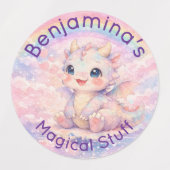 レインボー ユニコーン フェアリー ドラゴン かわいい 学校 名前 ラベル (デザイン1)