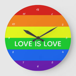 レインボー・ラブ・イズ・ラブ・ゲイプライドLGBTQビューティフル ラージ壁時計