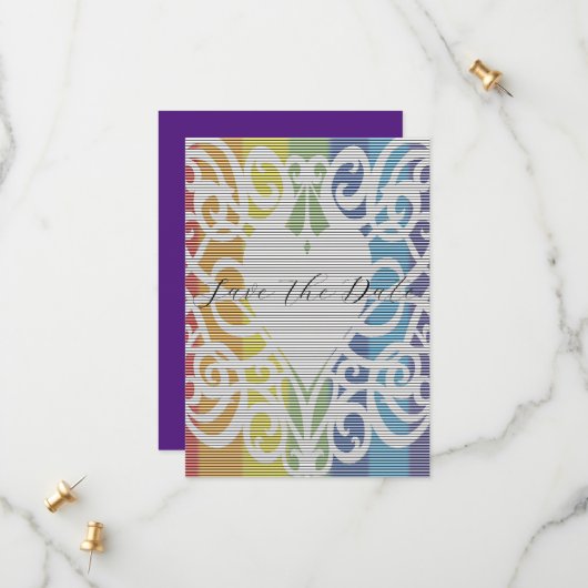 レインボー ラ lace ハート Save the Date セーブザデート (正面/裏面インサイチュ)