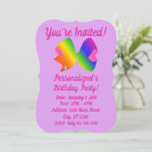 レインボー リボン - ピンクとパープルの女の子らしいリボン 誕生日 招待状 (スタンド正面)