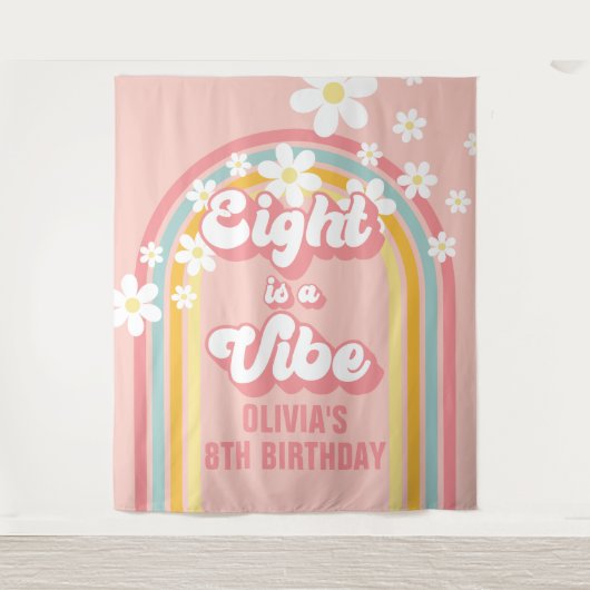 レインボー レトロ エイトはバイブ グルーヴィー 8歳の誕生日 タペストリー (正面)