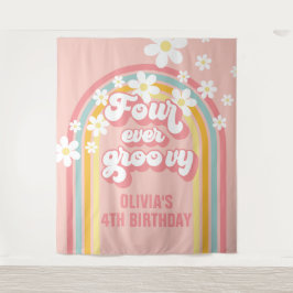 レインボー レトロ フォー エバー グルービー 4歳の誕生日 タペストリー