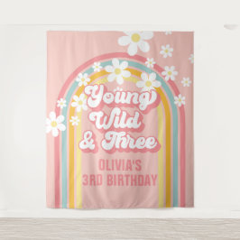 レインボー レトロ ヤング ワイルド サード バースデー タペストリー