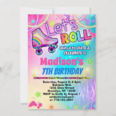 レインボー レトロ ローラー スケート パーティー 招待状 (正面)
