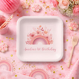 レインボー ワンダフル 1歳の誕生日パーティー ペーパープレート