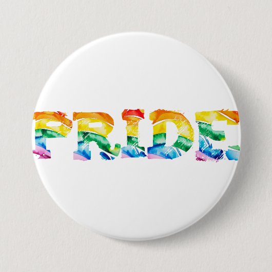 レインボー 水彩 PRIDE タイポグラフィー アート LGB LGBTQ 缶バッジ (正面)