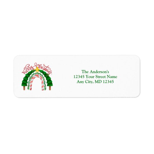 レインボー 赤 緑 クリスマス 返信先住所 ラベル (正面)