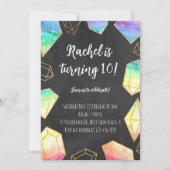 レインボー&金ゴールドジェムストーンズモダンガールズ誕生日 招待状 (正面)