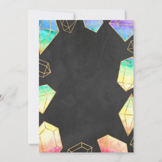 レインボー&金ゴールドジェムストーンズモダンガールズ誕生日 招待状 (裏面)