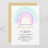 レインボー&金ゴールドスターベビーシャワー招待状 招待状 (正面/裏面)