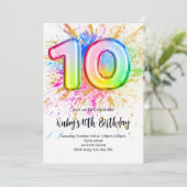 レインボー 10歳の誕生日パーティー招待状 招待状 (スタンド正面)