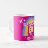 レインボー 21 誕生日 ホットピンク コーヒーマグカップ (正面左)