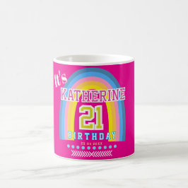レインボー 21 誕生日 ホットピンク コーヒーマグカップ