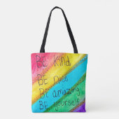 レインボー BE Kind BE Yourself 励ましの言葉 トートバッグ (裏面)