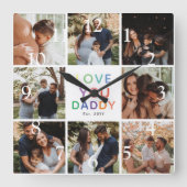 レインボー 'LOVE YOU DADDY' フォトコラージュの思い出 スクエア壁時計 (正面)